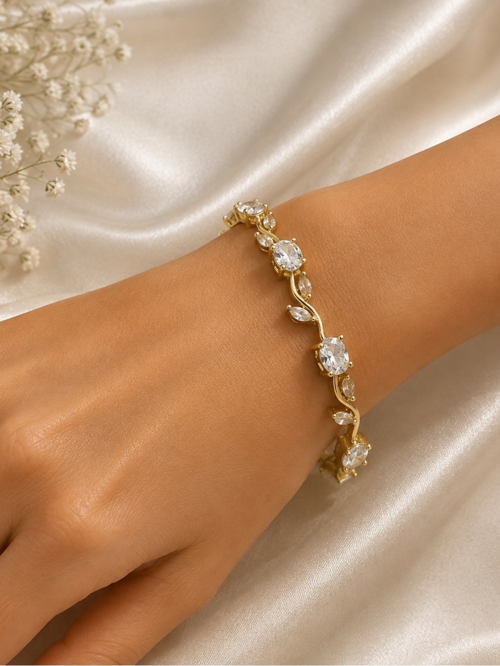 Gold-Tone Crystal Vine Bracelet - Clear Stones